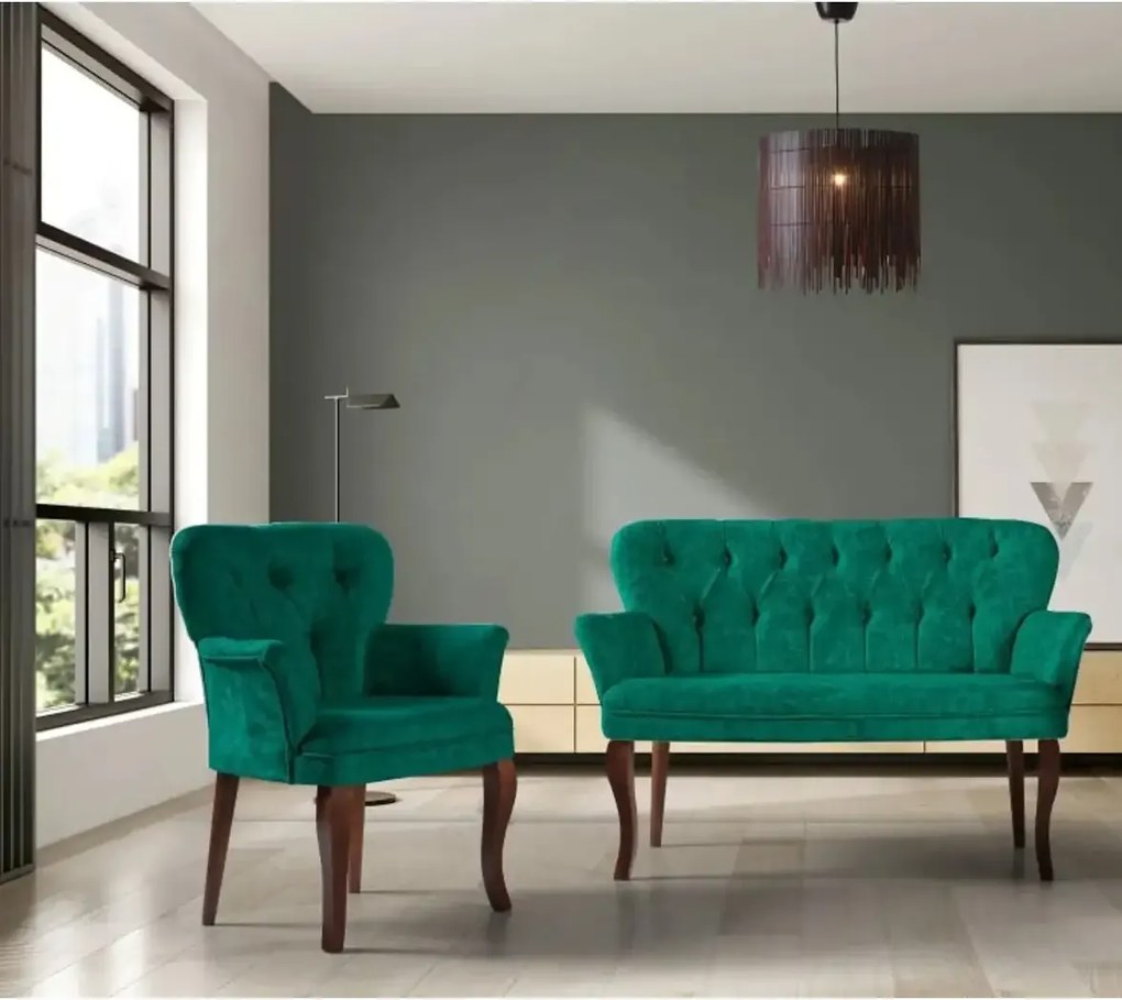 Set canapea 2 locuri cu 1 fotoliu, Cafe ,verde