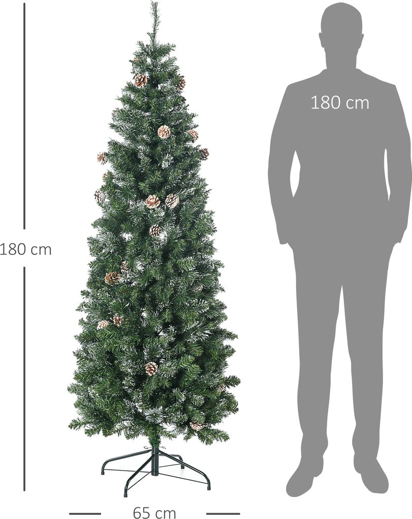 Pom de Craciun Artificial Inalt de 6 ft Tip Creion cu 618 Ramuri Scufundate In Zapada, Deschidere Automata, Baza de Otel, Verde HOMCOM | Aosom Romania