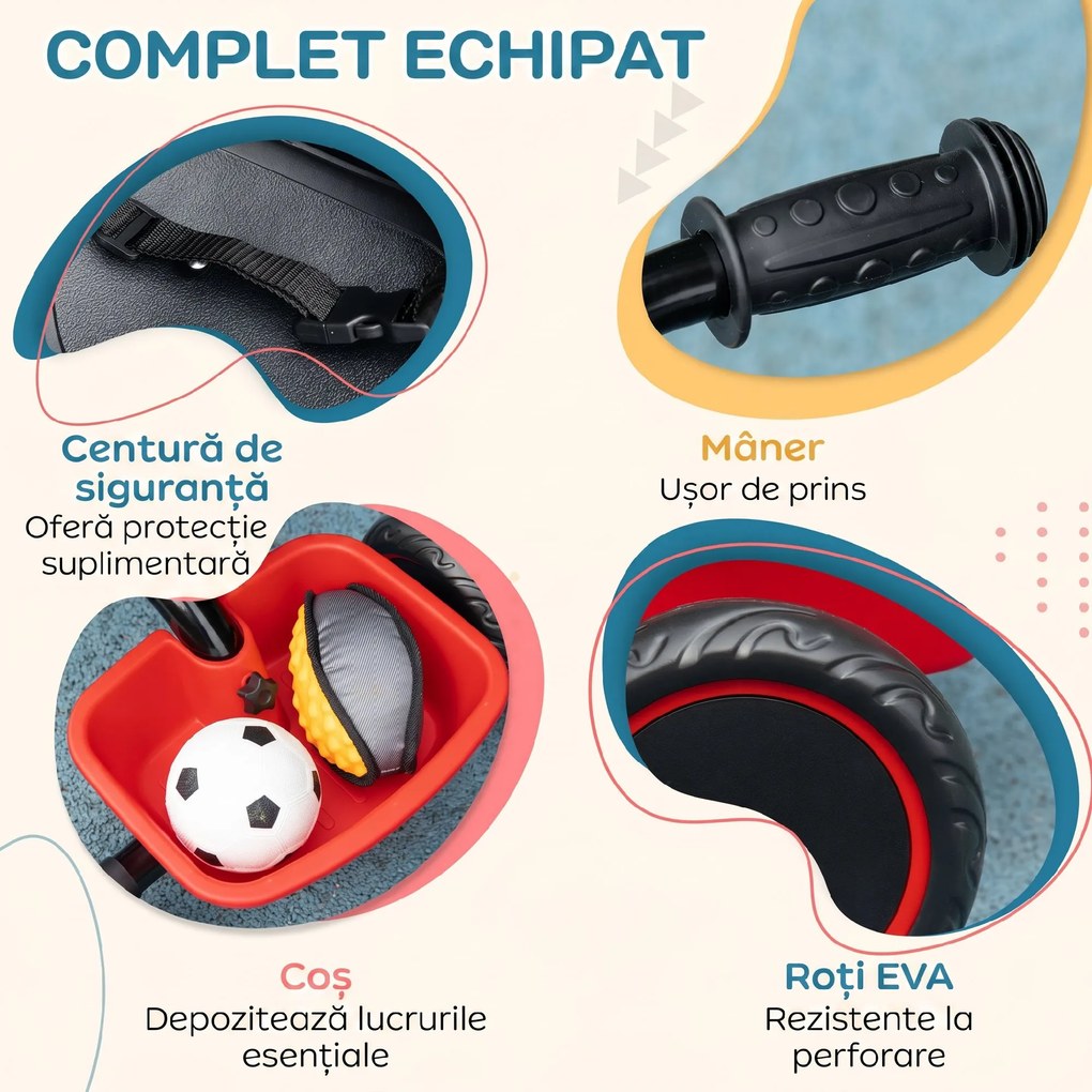 AIYAPLAY Tricicletă pentru Copii 2-5 Ani, cu Șezut Reglabil, Coș și Apărătoare de Noroi, Roșie | Aosom Romania
