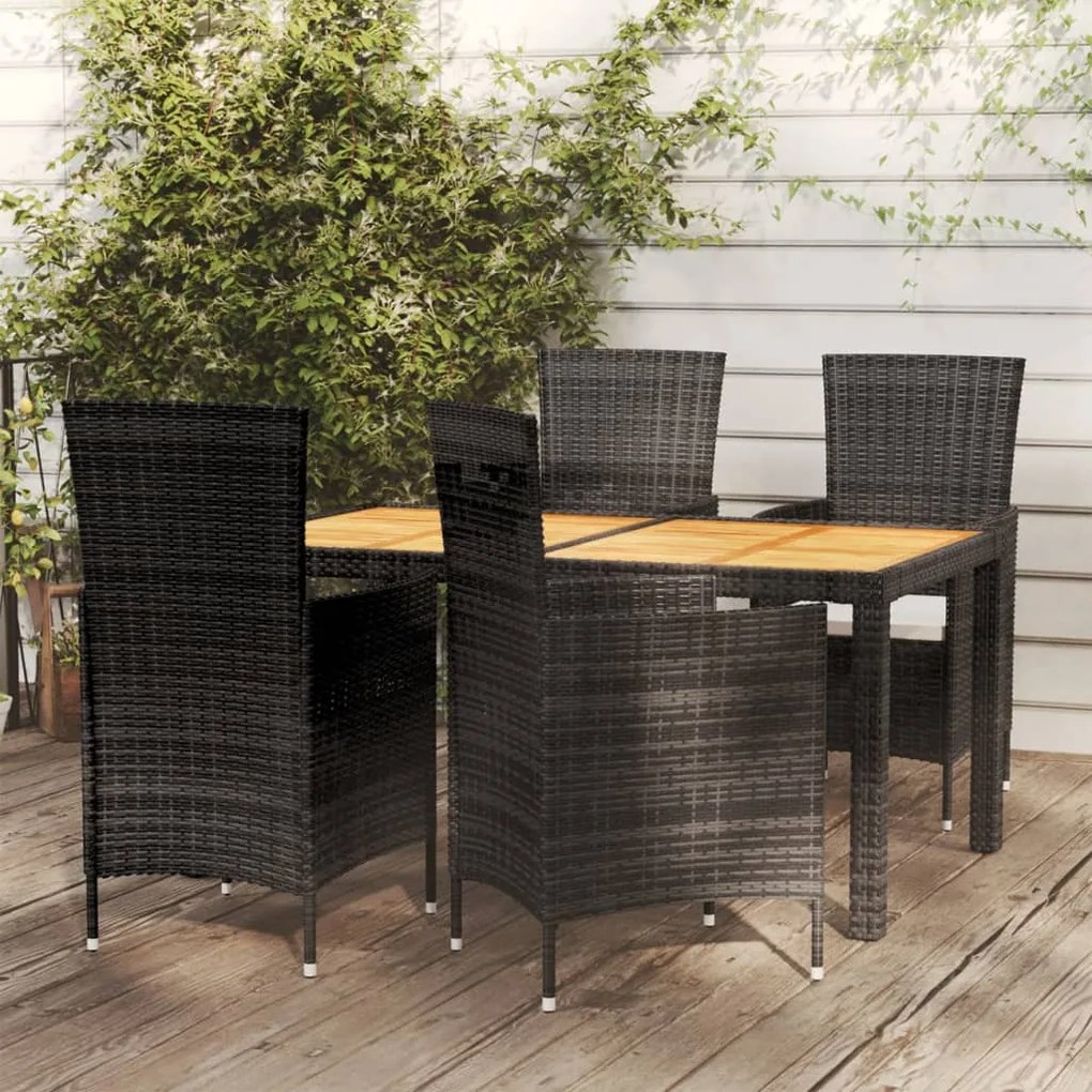 3094835 vidaXL Set mobilier de exterior cu perne, 5 piese, negru, poliratan
