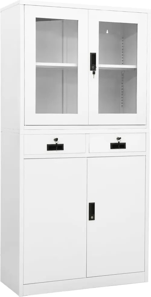 vidaXL Dulap de birou, alb, 90x40x180 cm, oțel/sticlă securizată