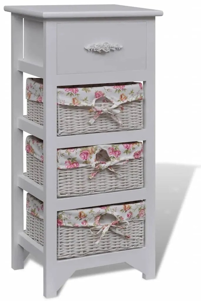 241543 vidaXL Dulap cu 1 sertar și 3 coșuri, alb, lemn de paulownia