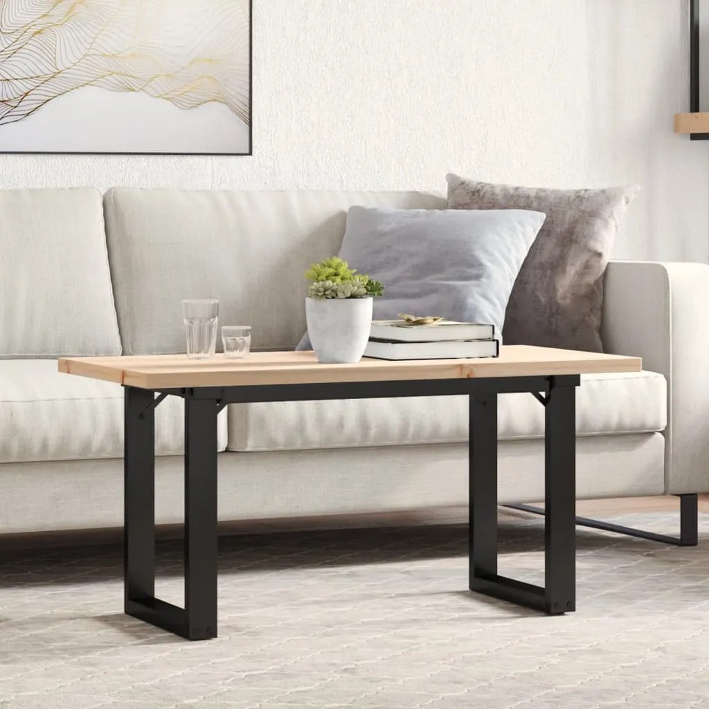 vidaXL Masă de cafea, cadru O, 90x40x45,5 cm, lemn masiv pin și Oţel