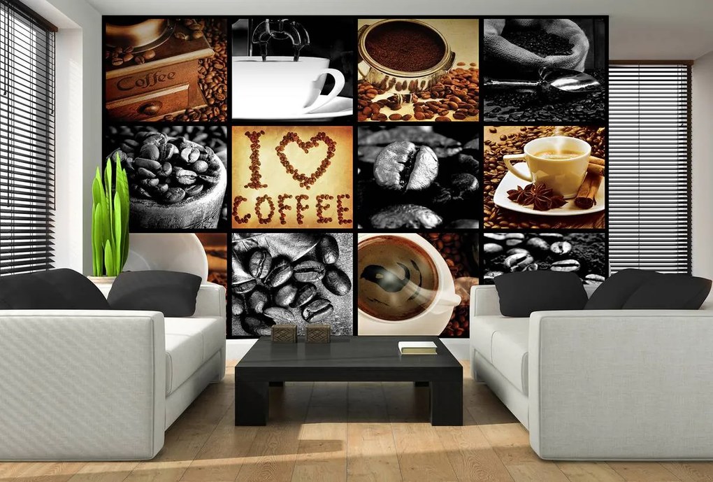 Fototapet - I love coffee - colaj (254x184 cm)