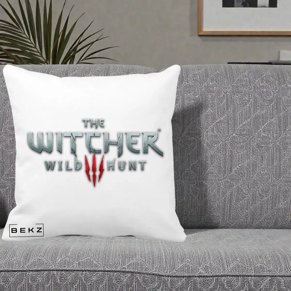 Perna Personalizata The Witcher 3 Wild Hunt, 40x40 cm, Alba Mata, Husa Detasabila, Perna Inclusa, BEKZ®