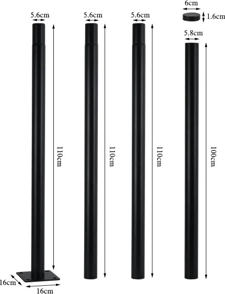 Brilagi - Bară metalică pentru stâlp de iluminat exterior, 4 m, diam. 58 mm, neagră