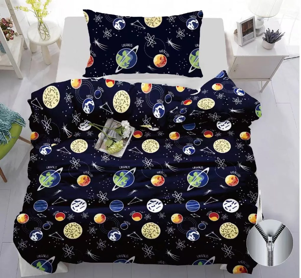 Lenjerie de pat din bumbac PLANETS albastru inchis Dimensiune lenjerie de pat: 70 x 90 cm | 140 x 200 cm