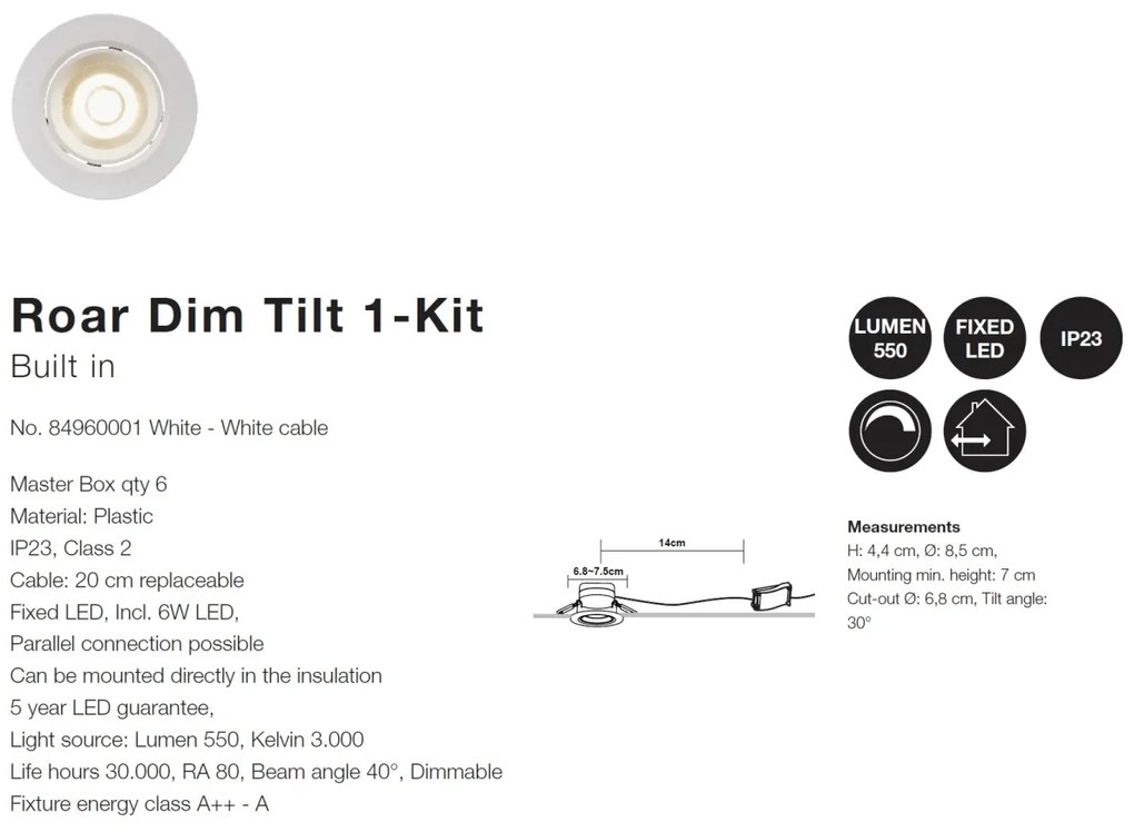 Spot LED dimabil incastrabil Roar 84960001 NL