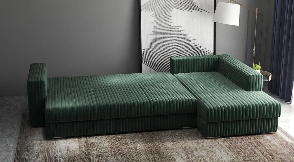 Colțar extensibil dumonde cu ladă de depozitare si sezut confortabil din spuma high-density, Gloria Ambience Green II 320x183 cm