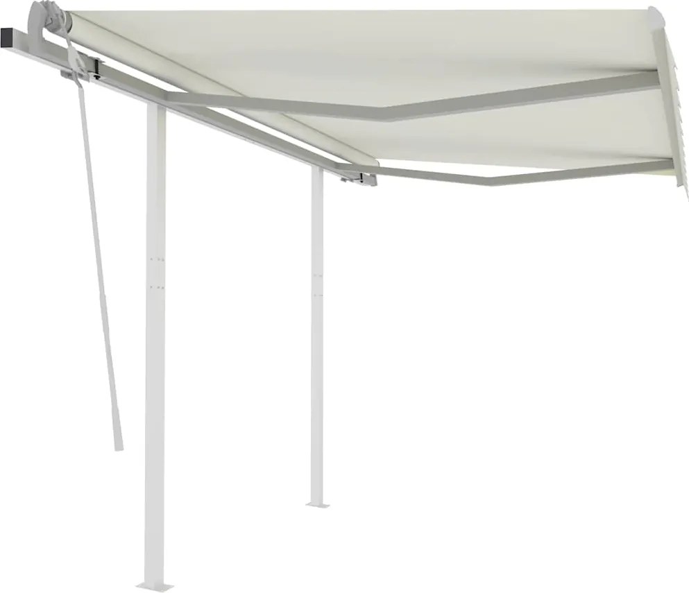 vidaXL Copertină retractabilă manual cu stâlpi, crem, 3x2,5 m