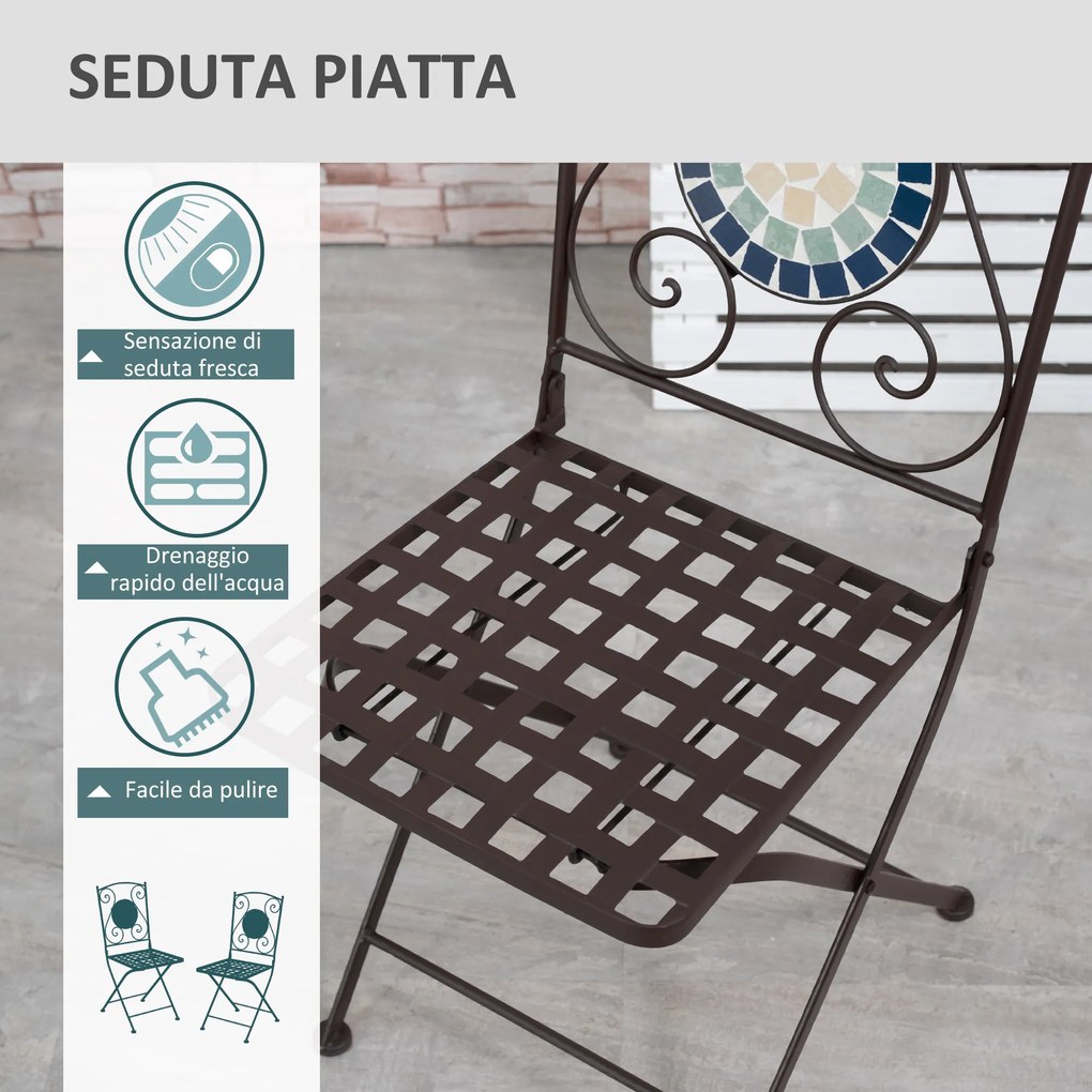 Mobilier de Gradina Outsunny Set 3 Piese cu 2 Scaune Pliante si 1 Masuta, din Metal si Ceramica, Multicolor | Aosom Romania