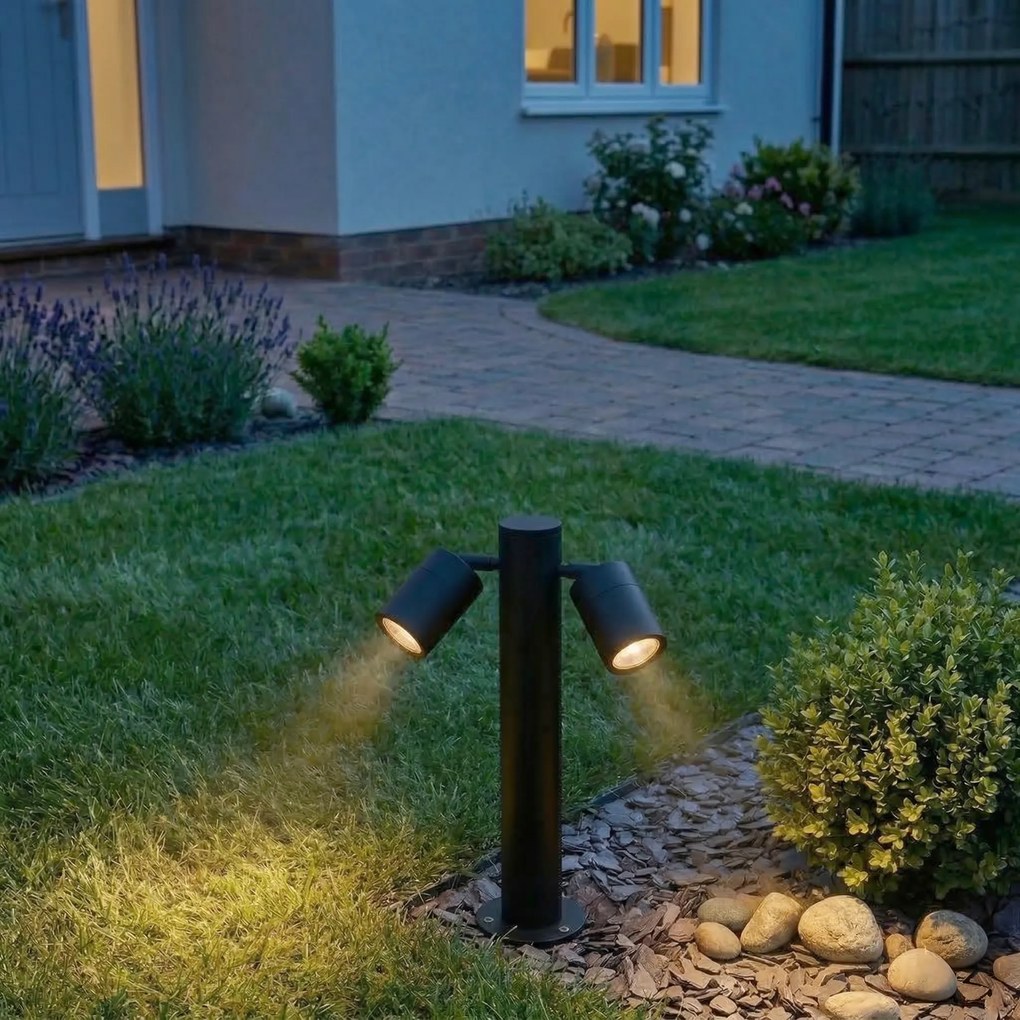 Lampă de exterior cu picior negru 45 cm IP44 reglabilă cu 2 lumini - Duo