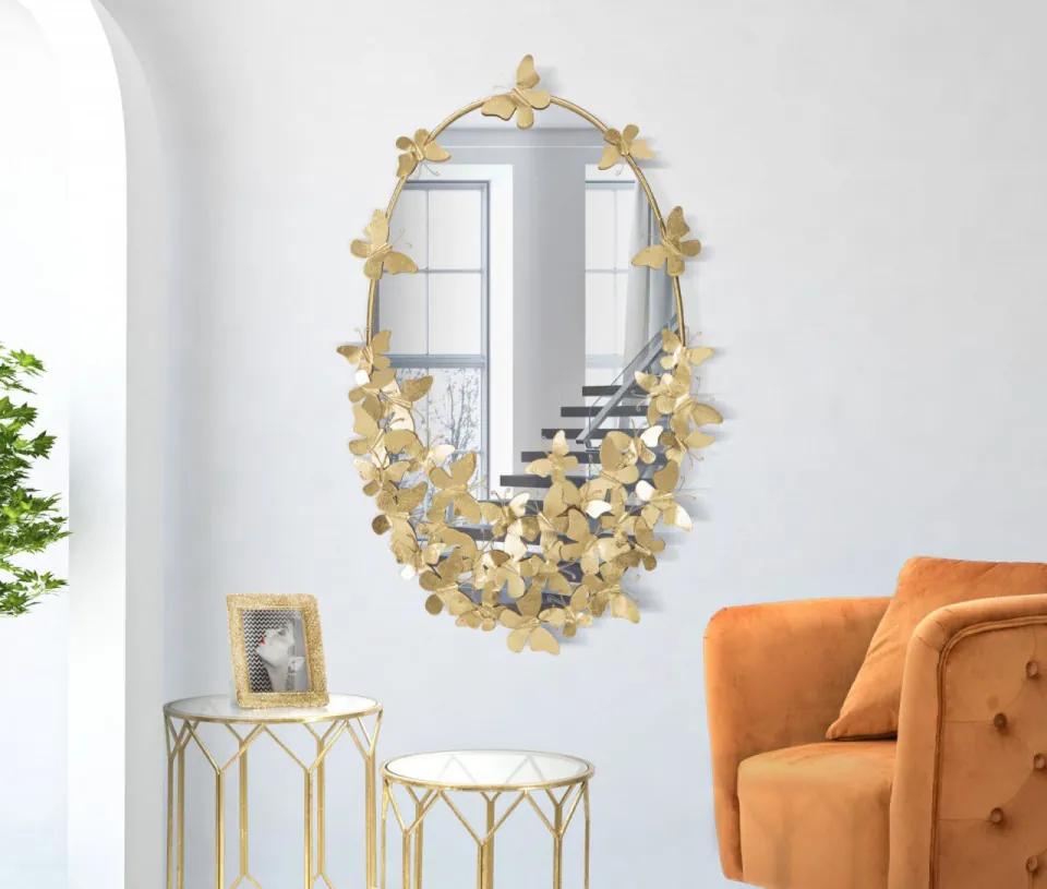 Oglinda decorativa aurie cu rama din metal, 59x89,5x3 cm, Butterflies Mauro Ferretti