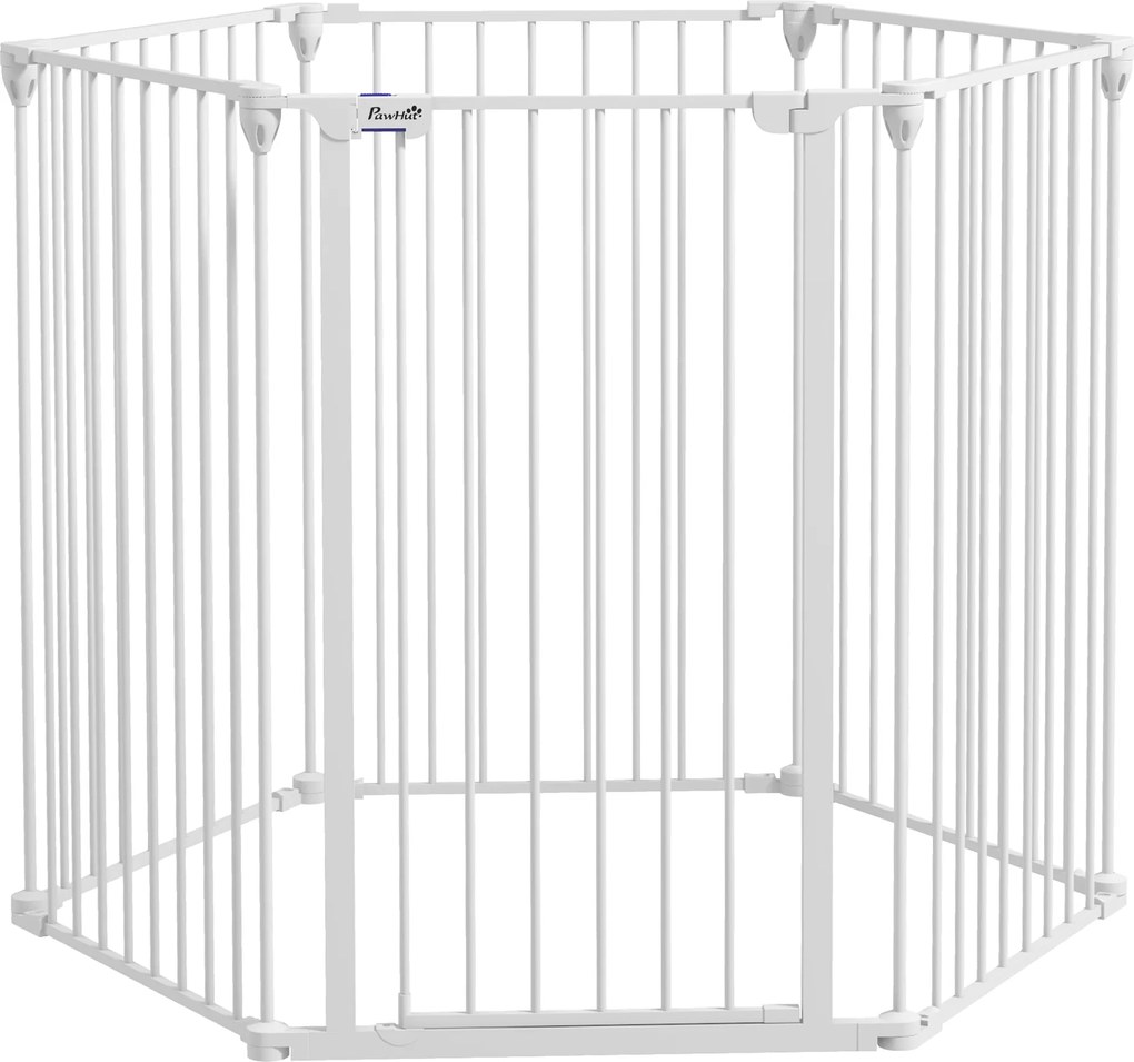 PawHut Tarc de Joaca 2-in-1 Multifunctional cu Poarta de Siguranta pentru Animale de Companie 6 Panouri Tarc cu Usa 100cm Inaltime Alb | Aosom Romania