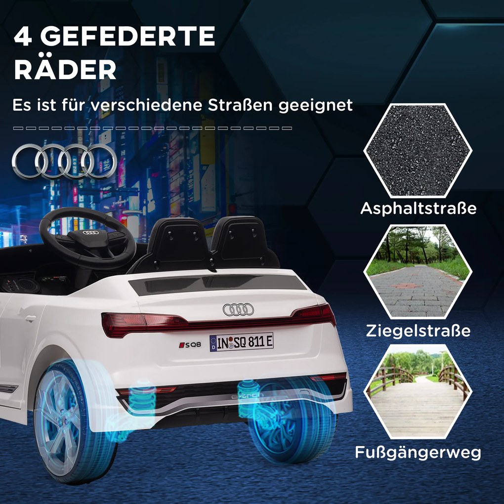 AIYAPLAY Mașină Electrică pentru Copii, 12V Audi Q8, 3-5 km/h, Telecomandă, Faruri, Muzică, Alb | Aosom Romania