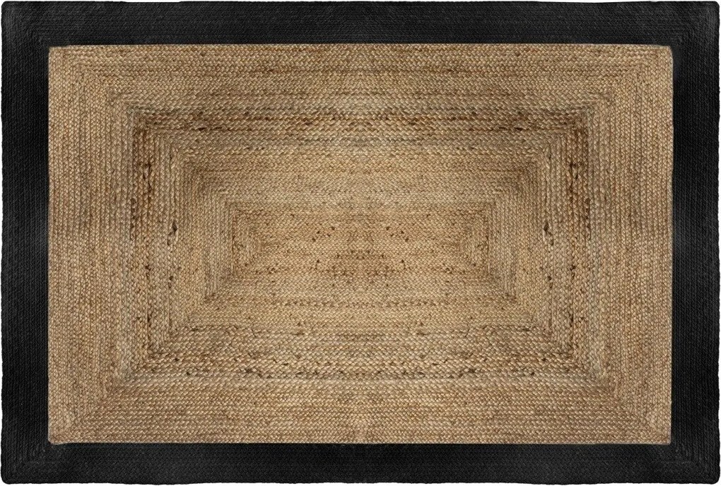 Covor dreptunghiular din iută, 120 x 170 cm, împletit, cu chenar negru