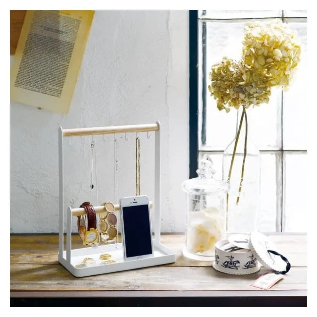 Suport pentru bijuterii cu detalii din lemn de fag YAMAZAKI Tosca, alb