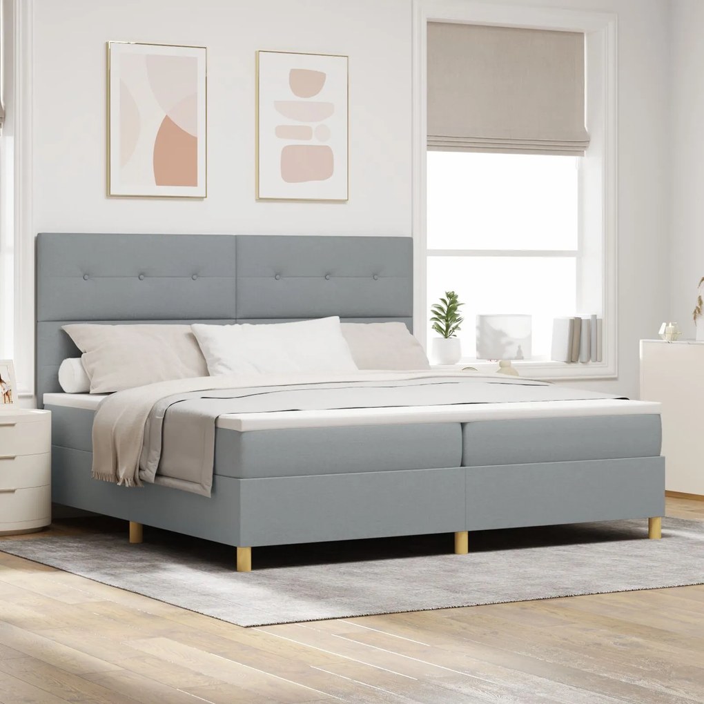 vidaXL Pat cu arcuri și saltea gri deschis 200x200 cm țesătură