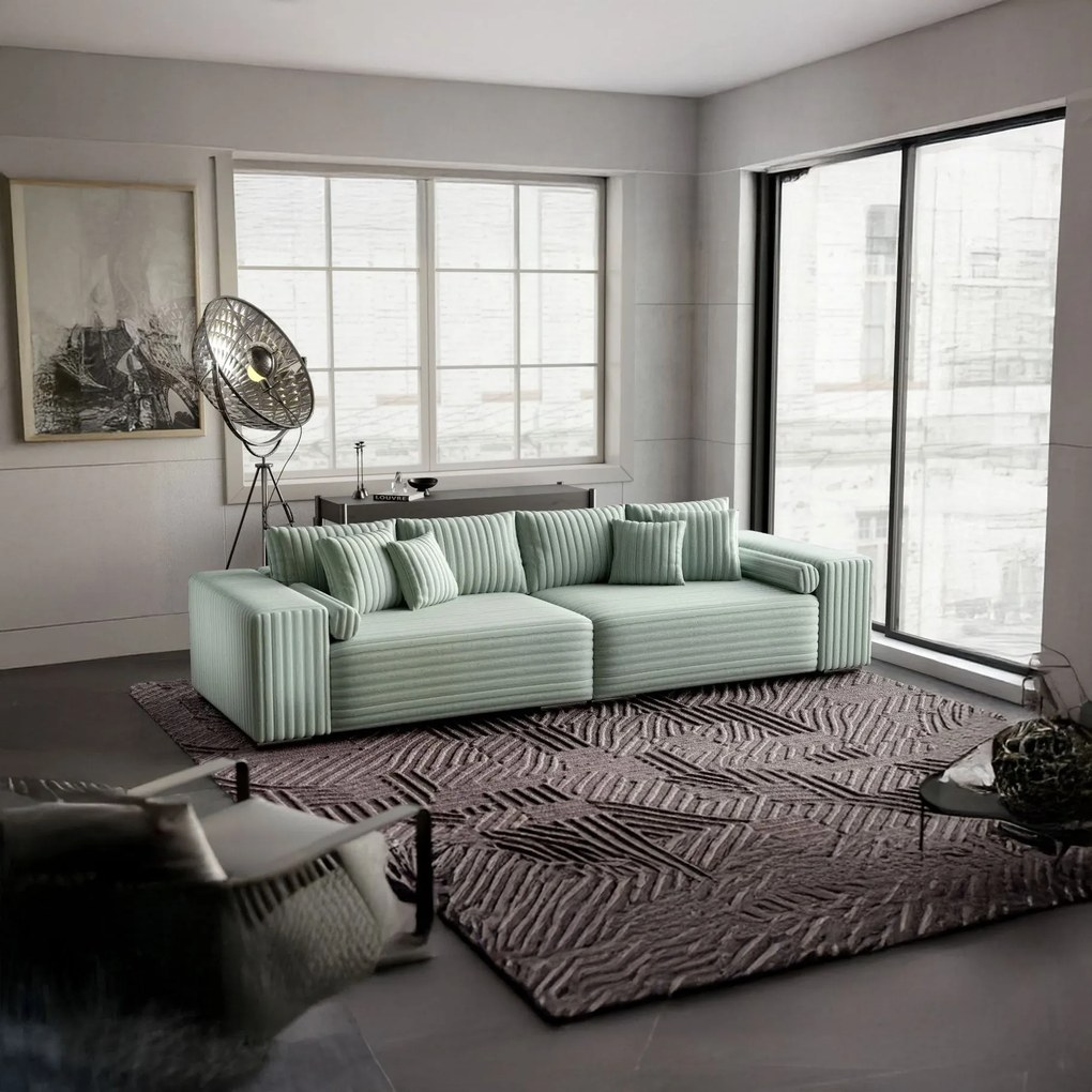 Canapea extensibilă dumonde cu ladă de depozitare si sezut confortabil din spuma high-density, Marbela Ambience Mint XXL 295x100 cm