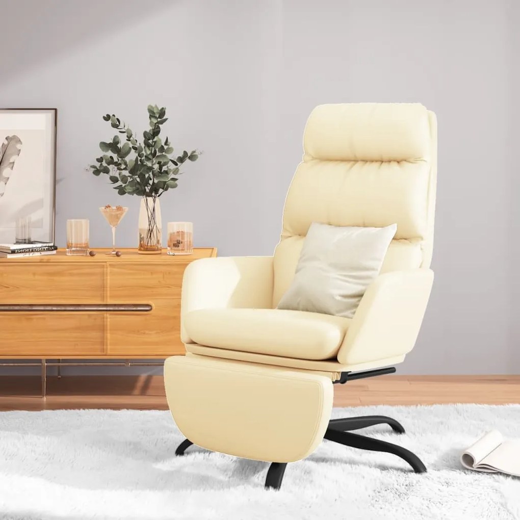 Fotoliu de relaxare cu taburet, crem, piele ecologică
