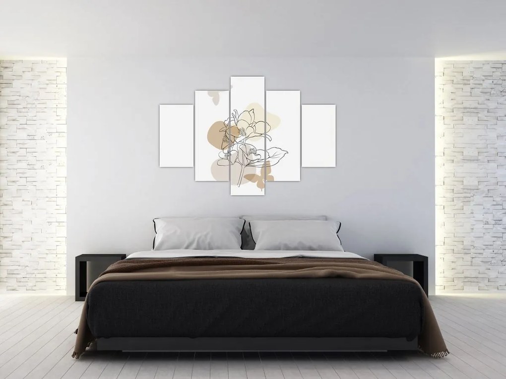 Tablou - Flori bej cu fluture N⁰1 (150x105 cm)