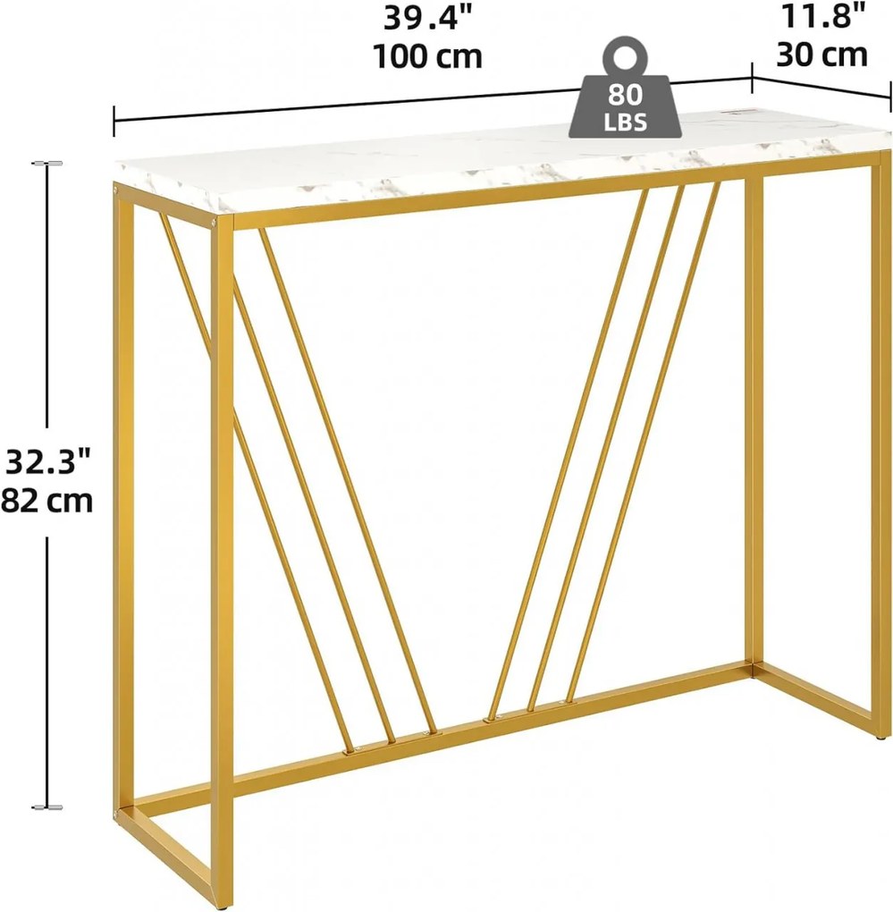 MAU13 - Masa Consola, 100 cm, masuta hol, living, dormitor - Auriu - Alb Marmura