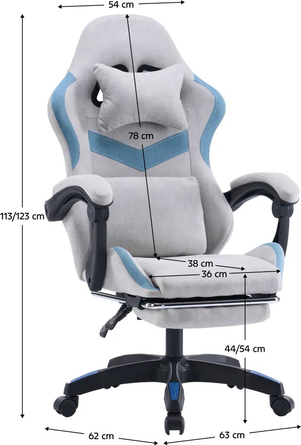 Scaun de birou/gaming, gri/albastru, ZODIA