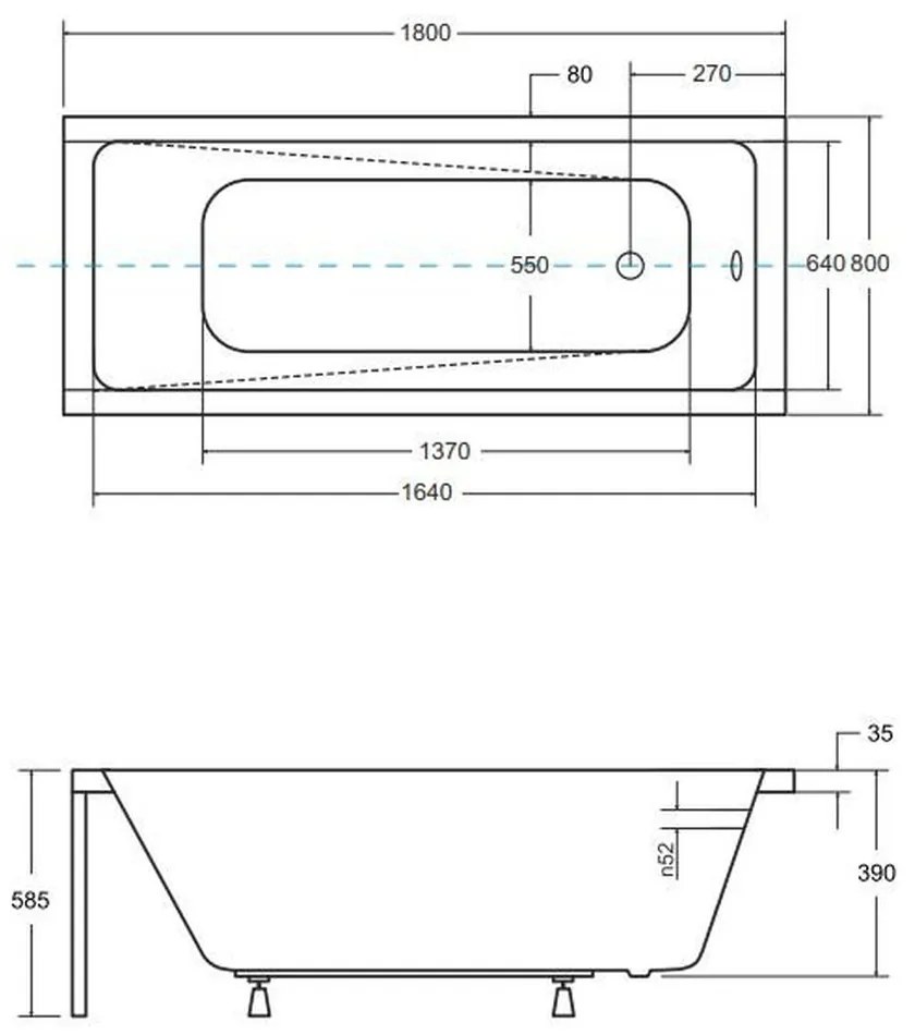 Cada baie dreptunghiulara, acril, 180 x 80 cm, Besco Modern 1800x800 mm