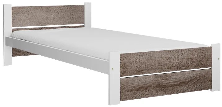 Pat de o persoana IKAROS DOUBLE 90 x 200 cm, alb/stejar trufa Saltele: Cu saltele Deluxe 10 cm, Somiera pat: Cu lamele curbate