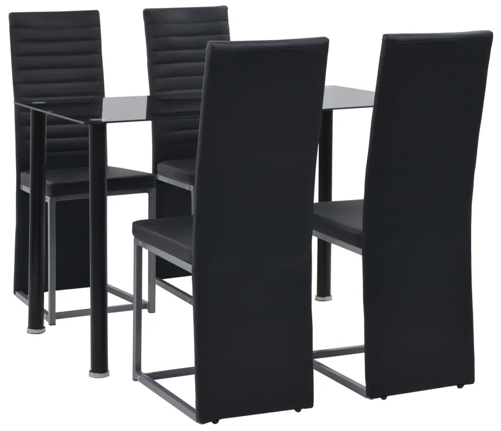 247248 vidaXL Set de mobilier, 5 piese, negru, imitație piele și oțel, sticlă