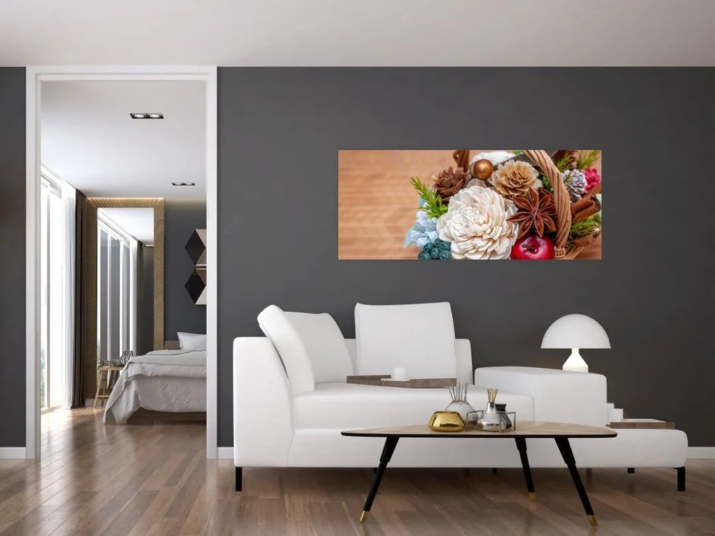 Tablou cu coș din nuiele (120x50 cm)