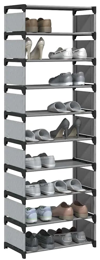 vidaXL Suport pantofi 10 niveluri gri 54x28x158 cm țesătură nețesă