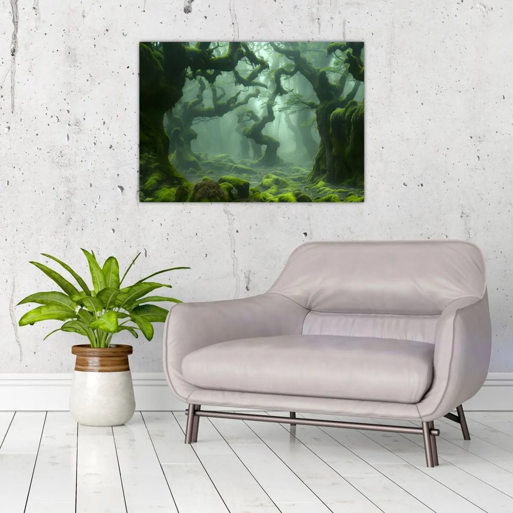 Tablou pe sticlă - O pădure acoperită de mușchi (70x50 cm)