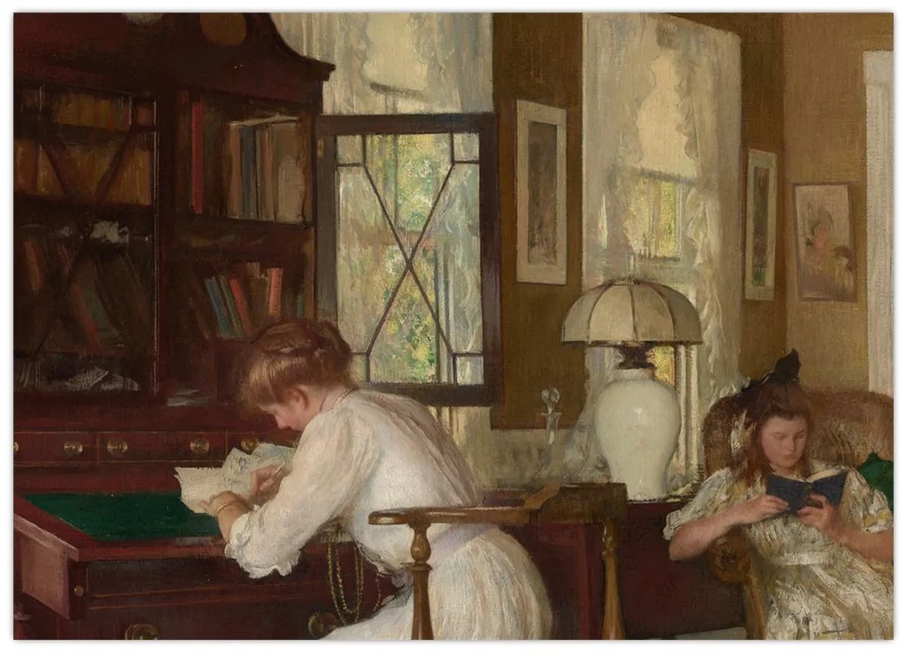 Tablou pe sticlă - Edmund Tarbell, Josephine and Mercie, reproducere (70x50 cm)