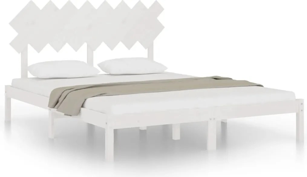 vidaXL Cadru de pat, alb, 160x200 cm, lemn masiv