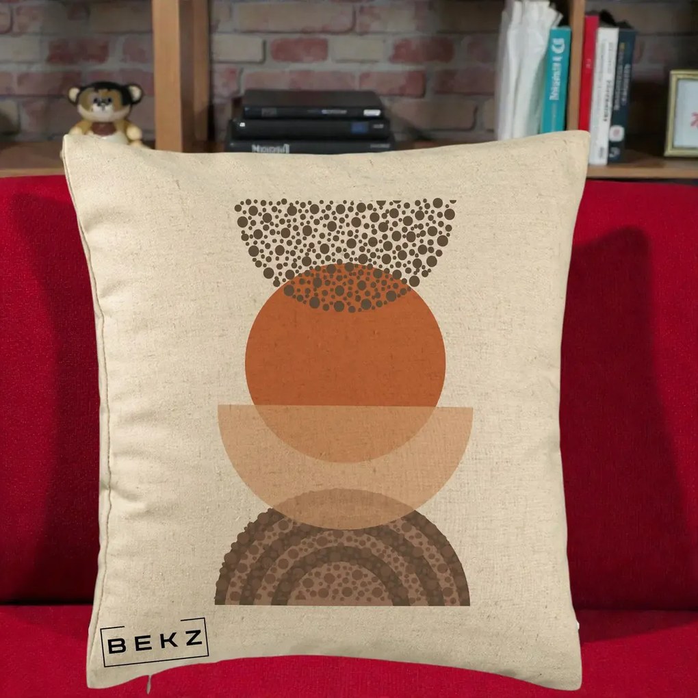 Perna Decorativa Boho Stiva Forme Punctate Terracotta, 40x40 cm, Bej, Husa Detasabila, Perna Inclusa, BEKZ®