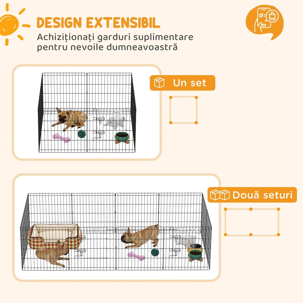 PawHut Gard Modular pentru Câini și Căței, Interior/Exterior, cu 8 Panouri din Plasă și Ușă, 61x61 cm, Negru | Aosom Romania