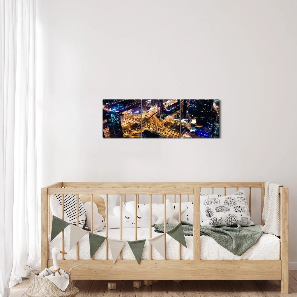 Tablou cu oraș nocturn (cu ceas) (90x30 cm)