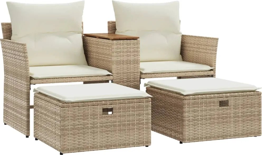 vidaXL Canapea de grădină cu 2 locuri și taburet, bej, poliratan