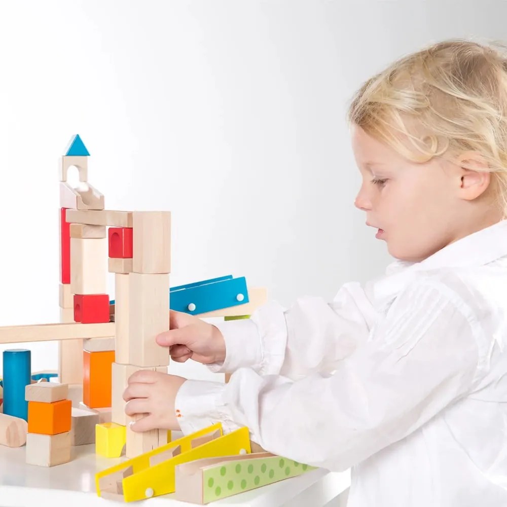 Pistă cu bile și cuburi din lemn Marble Run - Roba