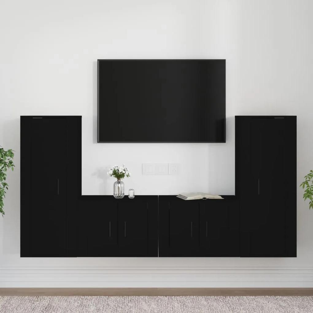 3188767 vidaXL Set dulap TV, 4 piese, negru, lemn prelucrat