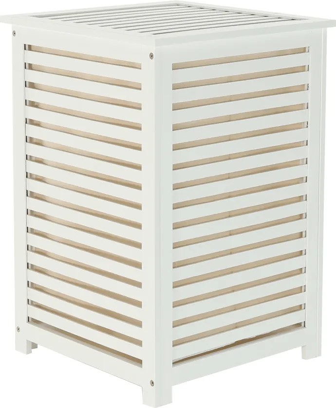 Cos de rufe BASKET, alb, bambus/material textil, 40x40x58 cm