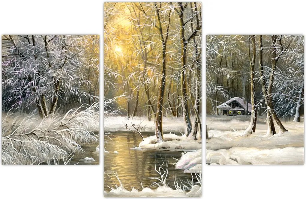 Tablou - Cabană în pădure, pictură în uei (90x60 cm)