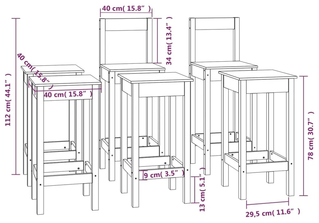 Set scaune de bar, gri, 6 piese, lemn masiv de pin