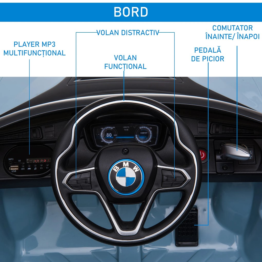 Licensed BMW I8 Coupe Masina Electrica HOMCOM telecomanda MP3 baterie pentru 3-8 ani | Aosom Romania