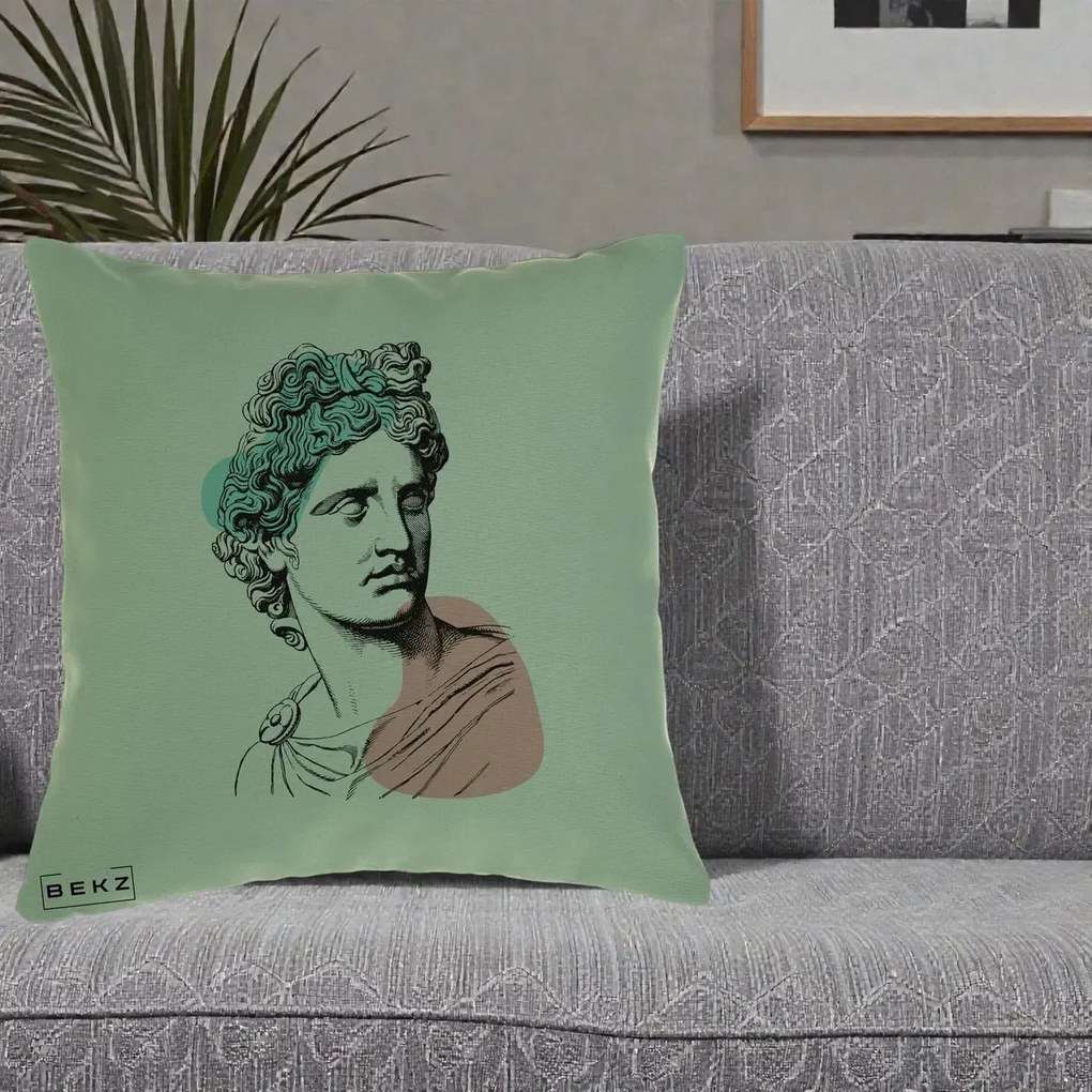 Perna Decorativa Bust Grec Vaporwave, 40x40 cm, Verde, Husa Detasabila, Perna Inclusa, BEKZ®