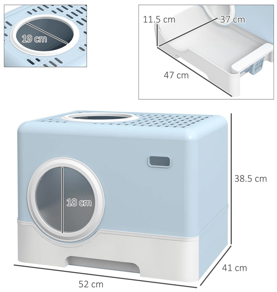 PawHut Litieră închisă pentru pisici cu tavă detașabilă și lopățică, 52 x 41 x 38,5 cm, albastru | Aosom Romania