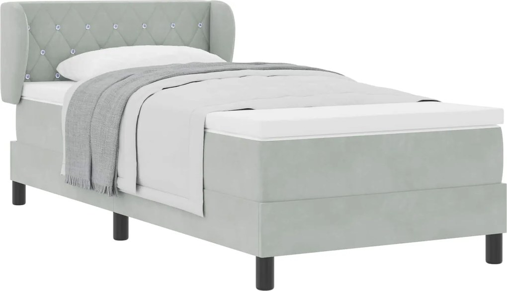 vidaXL Pat cu arcuri cu saltea Gri deschis 90 x 190 cm Catifea