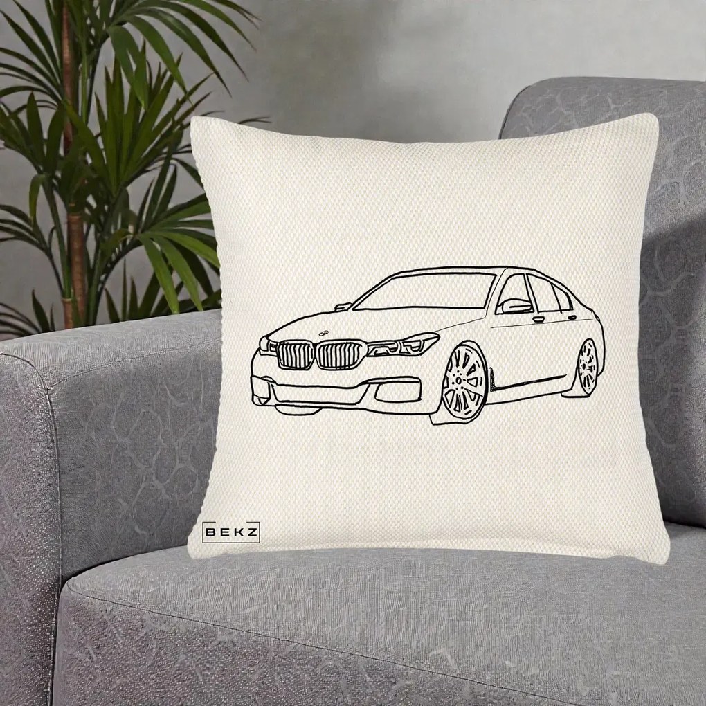 Perna Personalizata BMW Seria 7 Linie Minimalista, 40x40 cm, Crem Reliefat, Husa Detasabila, Perna Inclusa, BEKZ®
