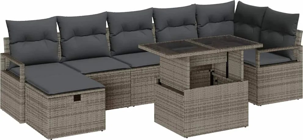 vidaXL Set de canapele pentru grădină cu pernă 8 pcs Gri Rattan poli